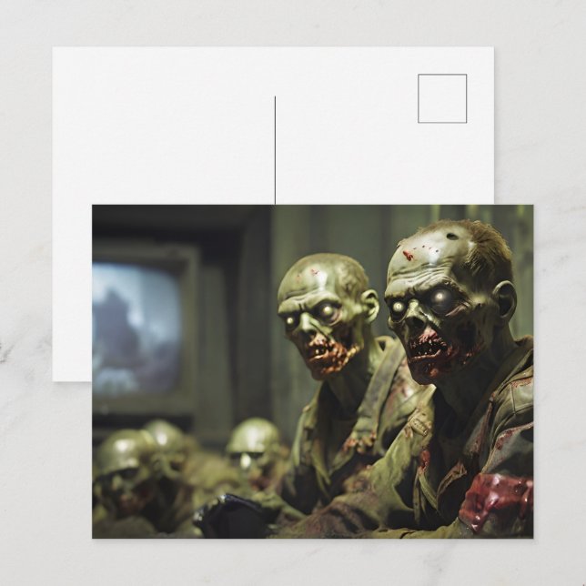 Carte Postale des zombies regardant la propagande télévisée russ (Devant / Derrière)