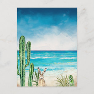 Carte Postale Desert Cactus Beach Watercolor Rabbit