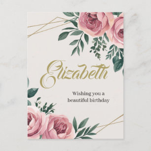 Carte Postale Design avec fleurs d'aquarelle et accents d'or