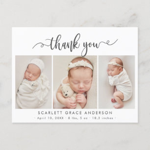Carte Postale Design chic moderne Baby 3 Photo Collage Merci