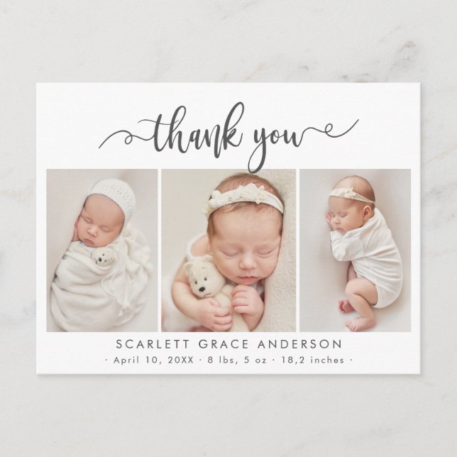 Carte Postale Design chic moderne Baby 3 Photo Collage Merci (Devant)
