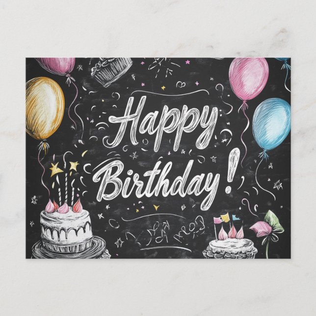 Carte Postale Design d'anniversaire de style Chalkboard (Devant)