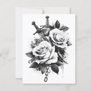 Carte Postale Design d'art de tatouage noir et blanc à contraste