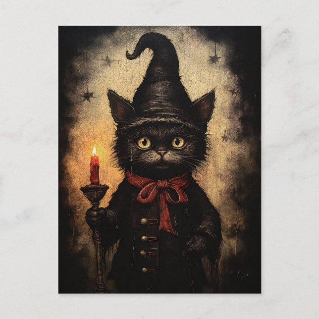 Carte Postale Design de chat noir foncé pour Halloween, Goth & O (Devant)