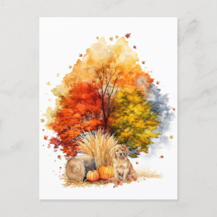 Carte Postale Design de chien d'automne à l'aquarelle - Retrieve