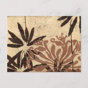 Carte Postale Design de crayon floral avec Feuilles tawny