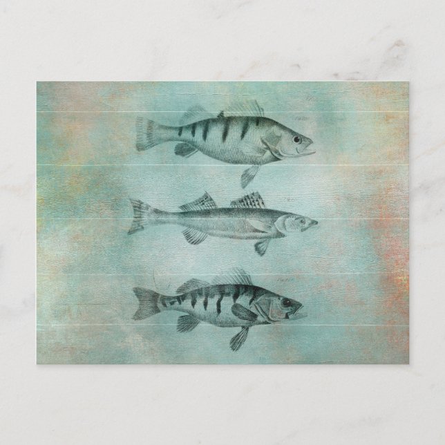 Carte Postale Design de poisson texturé en bois (Devant)