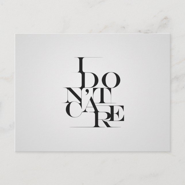 Carte Postale Design de typographie noir et blanc "Je ne m'en so (Devant)