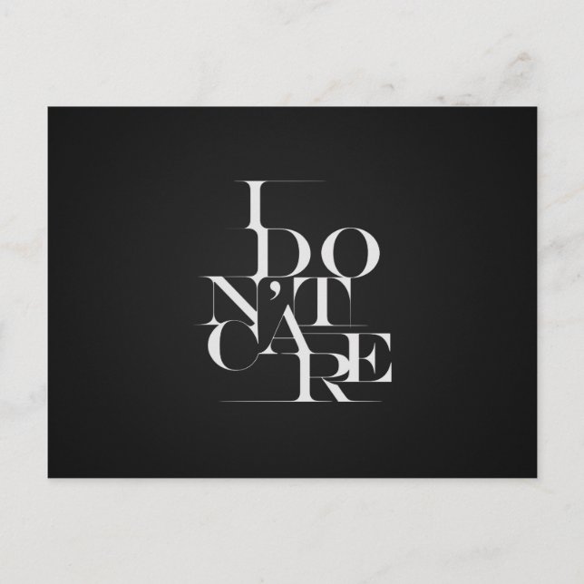 Carte Postale Design de typographie noir et blanc "Je ne m'en so (Devant)