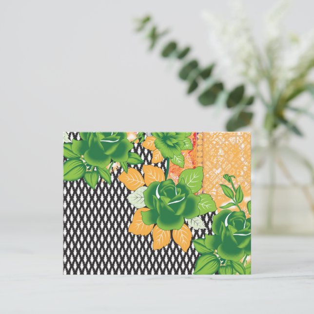 Carte Postale design d'un mur vert et jaune suspendu (Debout devant)