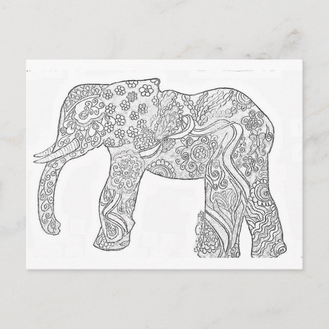 Carte Postale Design Eléphant noir et blanc (Devant)