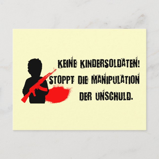 Carte Postale Design für Kinderrechte : Keine Kindersoldaten ! (Devant)