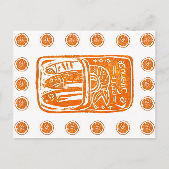 Carte Postale Design Linocut Été Italien - Sardines Épurées (Devant)
