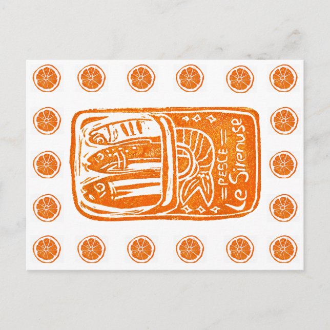 Carte Postale Design Linocut Été Italien - Sardines Épurées (Devant)