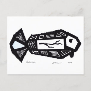 Carte postale Design Linocut Stick Poisson