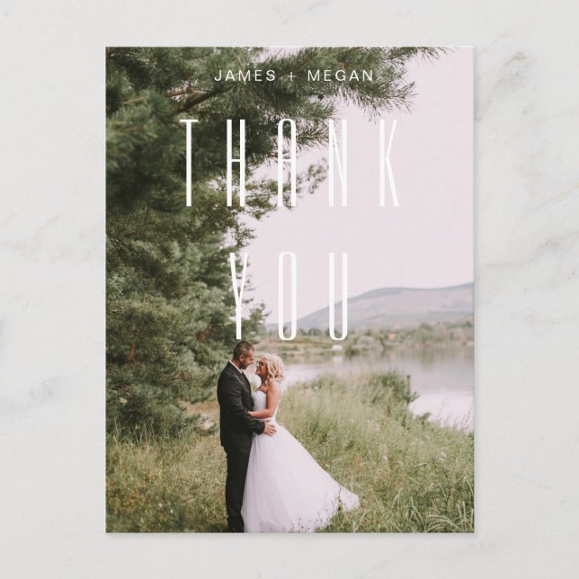 Carte Postale Design minimaliste moderne Mariage photo Merci (Devant)