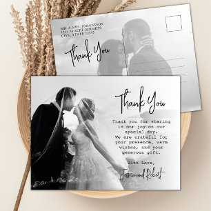 Carte Postale Design Moderne Calligraphie Photo Mariage Merci
