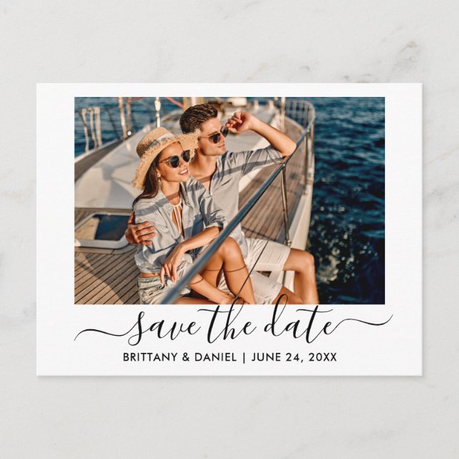 Carte Postale Design Moderne Photo Script Enregistrer La Date (Devant)