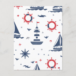 Carte Postale Design nautique bleu, blanc et rouge