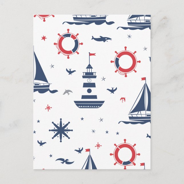 Carte Postale Design nautique bleu, blanc et rouge (Devant)