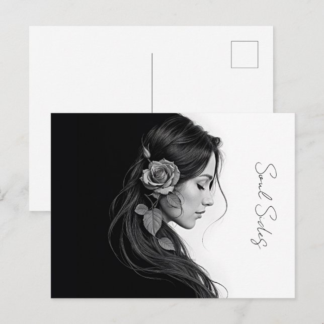 Carte Postale Design saisonnier noir blanc dramatique cheveux fl (Devant / Derrière)