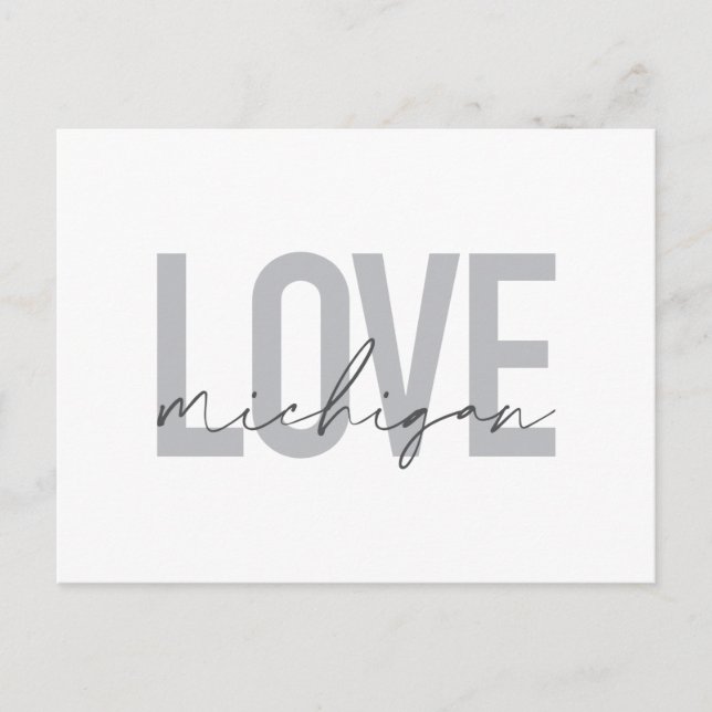 Carte Postale Design simple, moderne, urbain, cool Love Michigan (Devant)