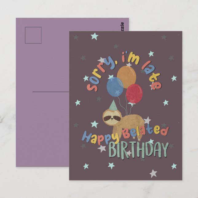 Carte Postale Désolé pour le retard. Joyeux Anniversaire en reta (Devant / Derrière)