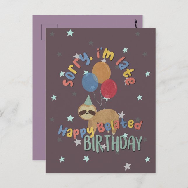 Carte Postale Désolé pour le retard. Joyux Anniversaire en retar (Devant / Derrière)