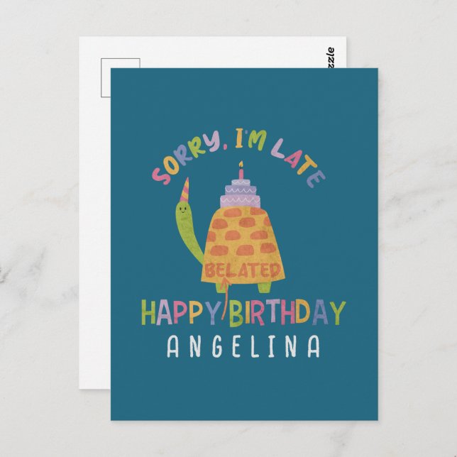 Carte Postale Désolé pour mon retard. Joyux Anniversaire en reta (Devant / Derrière)