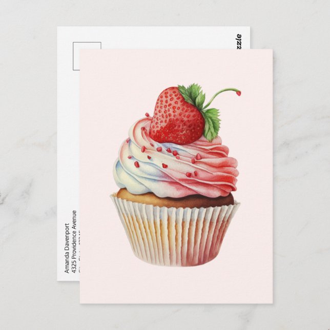 Carte Postale Dessert sucré à la fraise Cupcake (Devant / Derrière)
