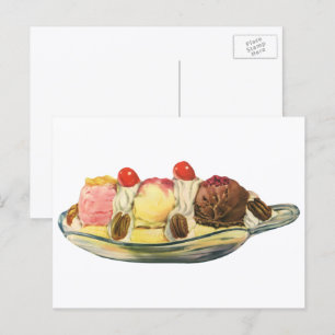 Carte Postale Desserts de nourriture vintage, cerises de banana