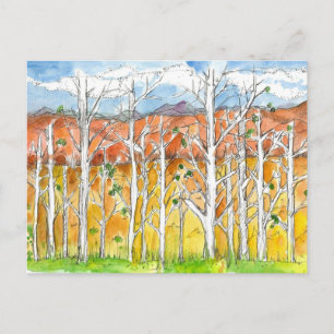 Carte Postale Dessin à l'aquarelle d'arbres trembles d'automne
