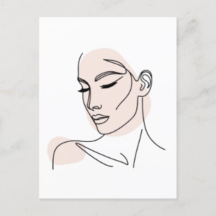 Carte Postale Dessin à visage féminin d'une ligne no2