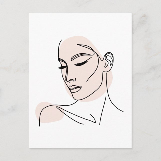 Carte Postale Dessin à visage féminin d'une ligne no2 (Devant)