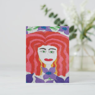 Carte Postale Dessin Abstrait : Visage d'une fille rouge haïe