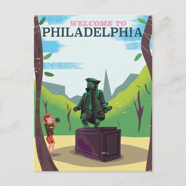 Carte Postale Dessin animé de Benjamin Franklin à Philadelphie (Devant)