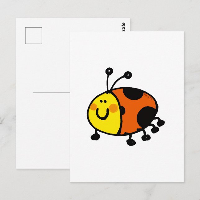 Carte Postale Dessin animé de coccinelle mignonne (Devant / Derrière)