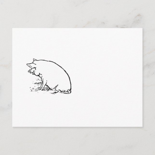 Carte Postale Dessin animé de cochon mignon et guilleret, esquis (Devant)