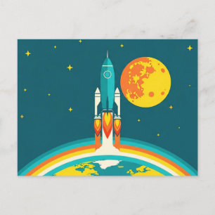 Carte Postale Dessin animé de fusée spatiale mignonne