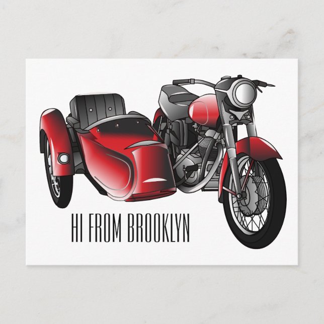 Carte Postale dessin animé de la moto Sidecar (Devant)