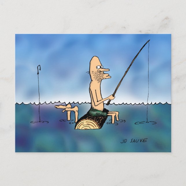 Carte Postale Dessin animé de pêche jour étrange (Devant)