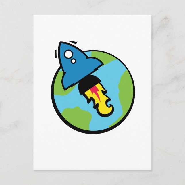 Carte Postale Dessin animé de science-fiction Rocket And Planet (Devant)