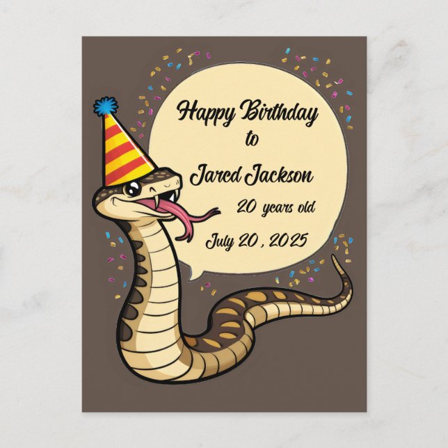 Carte Postale Dessin animé de serpent à sonnette portant un chap (Devant)