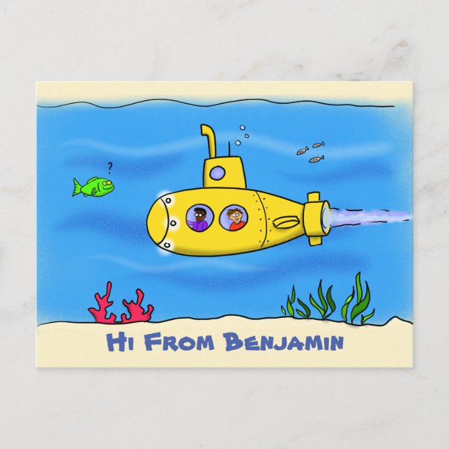 Carte Postale Dessin animé de sous-marin heureux (Devant)