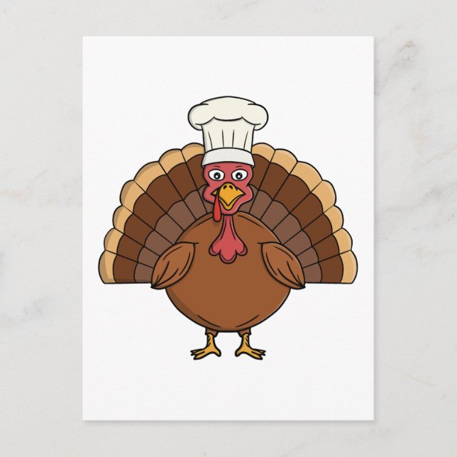 Carte Postale Dessin animé dinde chef Thanksgiving (Devant)