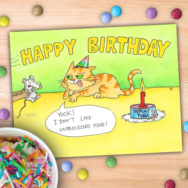 Carte Postale Dessin animé drôle Joyeux Anniversaire Chat (Créateur téléchargé)