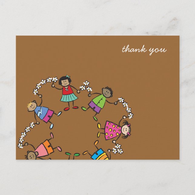 Carte Postale Dessin Animé Enfants Mignons et Heureux Amis du Mo (Devant)