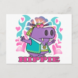 Carte Postale dessin animé hippie hippie avec texte