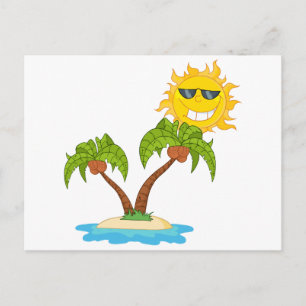 Carte Postale -Dessin animé islandais With Two Palm Tree and Car