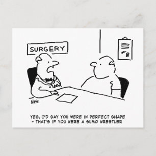 Carte Postale Dessin animé : médecin et patient en surpoids obés